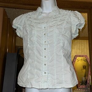 George Stretch Brand Light Blue Ruffle Top!!!
